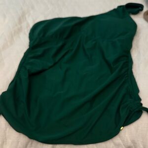 Elegant One-Shoulder Green Swimsuit Tankini Top.